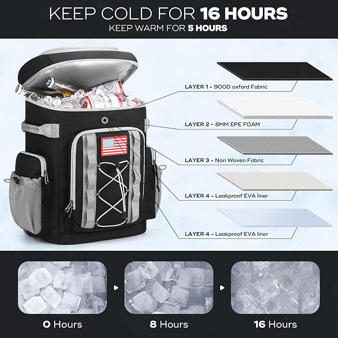 Maelstrom Backpack Cooler,Soft Lightweight Leakproof Cooler Backpack,35 Can Insulated Cooler Bag,Keeps 35 Cans Hot/Cold for Up to 16 Hours,Waterproof Lunch Bag for Men Women-Black