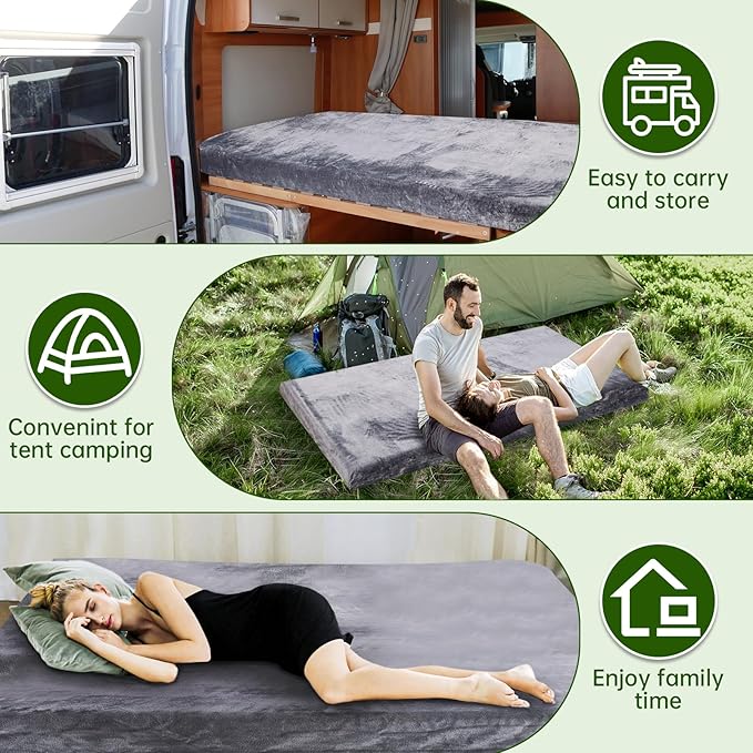 Memory Foam Camping Mattress pad,3 Inch Thick Floor Sleeping Mat Pad for Adults with Waterproof and Non-Slip Bottom, Portable Roll Up Mattress for Sleepover Guest