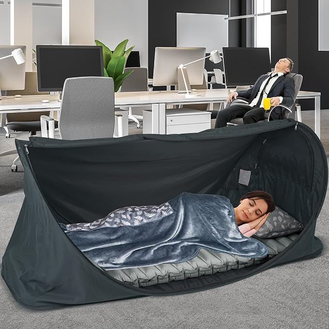 Eighteentek Bed Canopy Office Bed Tents Dream Tents Privacy Space Office Sleeping Tents Indoor One Person Lay Down NOT Sitting Pop Up Portable Frame Curtains Breathable Cottage Grey 79" Lx28 Wx28 H