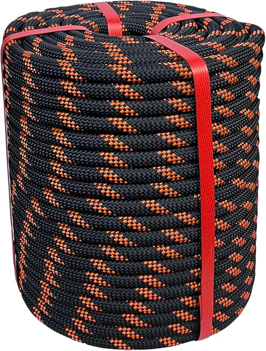 Arborist Rigging Rope 1/2 in x 200 Ft Black Bull Rope Polyester Braided Arborist Rope 1/2 inch 48 Strands 200 Feet for Various Outdoor Applications Construction Climbing Swing Sailing