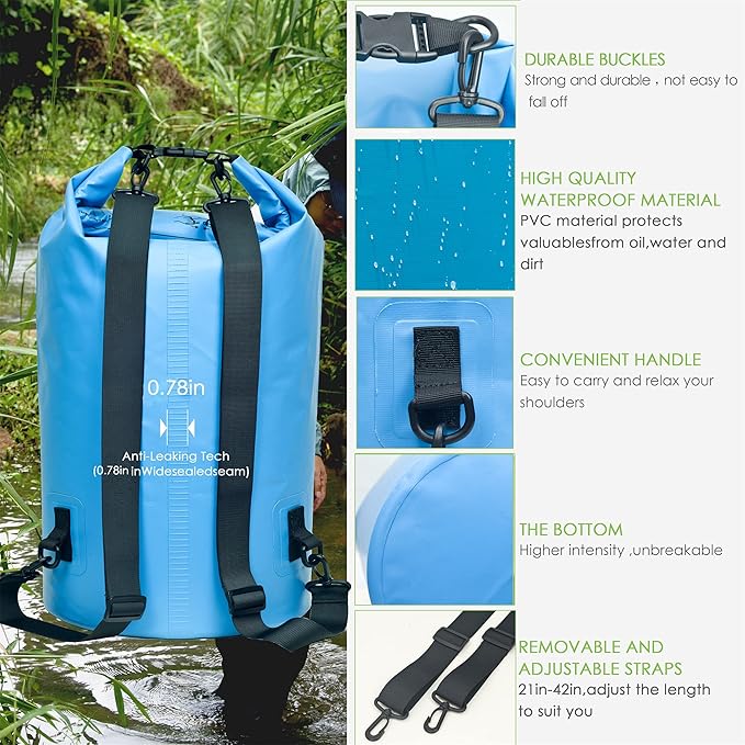 Waterproof Dry Bag Backpack 5L/10L/20L/30L/40L, Roll Top Floating Waterproof Storage Bags for Kayaking, Boating, Swimming, Hiking, Camping and Fishing