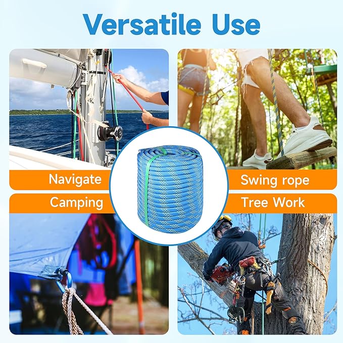 Rigging Rope 1/2 in x 150 Ft Double Braided Polyester Rope Polyester Braided Arborist 48 Strands for Various Outdoor Applications Construction Climbing Swing Sailing (Blue, 1/2X150FT)