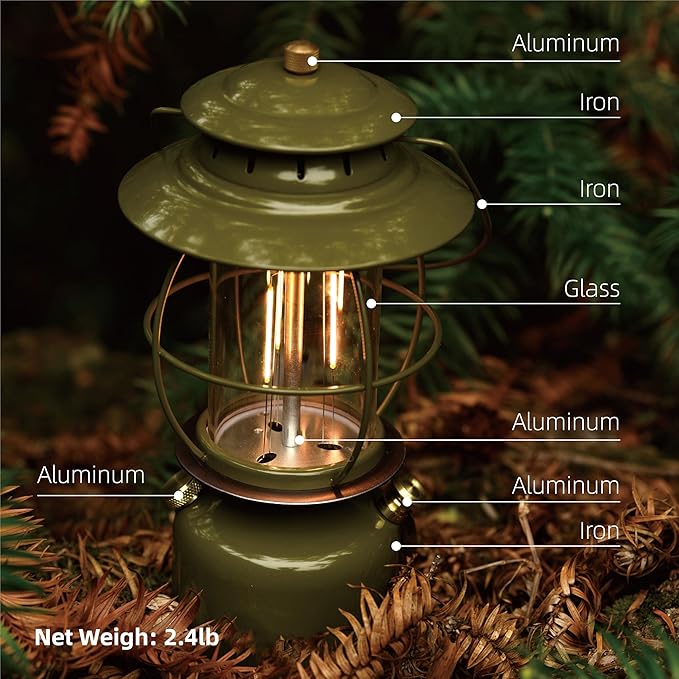 Metal Vintage LED Camping Lantern, 6800mAh Rechargeable Battery Last 17-500 Hours Camping Lamp, Large Dimmable Hanging Lantern, Retro Camping Light with Hook for Courtyard Outdoor Decoration