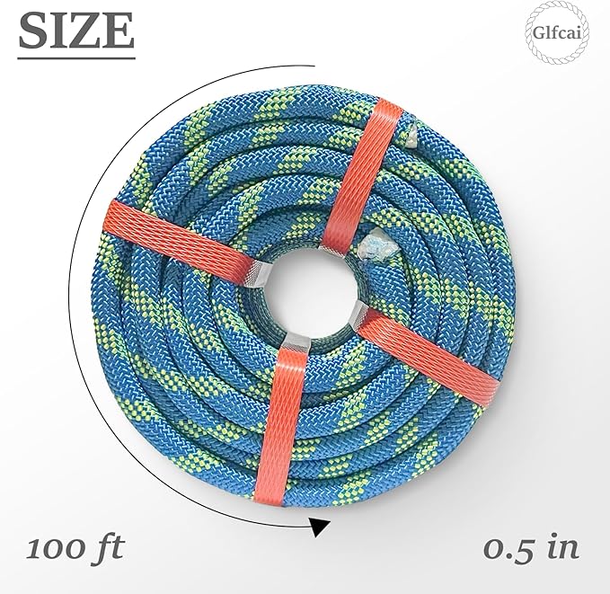 Arborist Rigging Rope 1/2 in x 100 Ft Blue Bull Rope Polyester Braided Arborist Rope 1/2 inch 48 Strands 100 Feet for Various Outdoor Applications Construction Climbing Swing Sailing