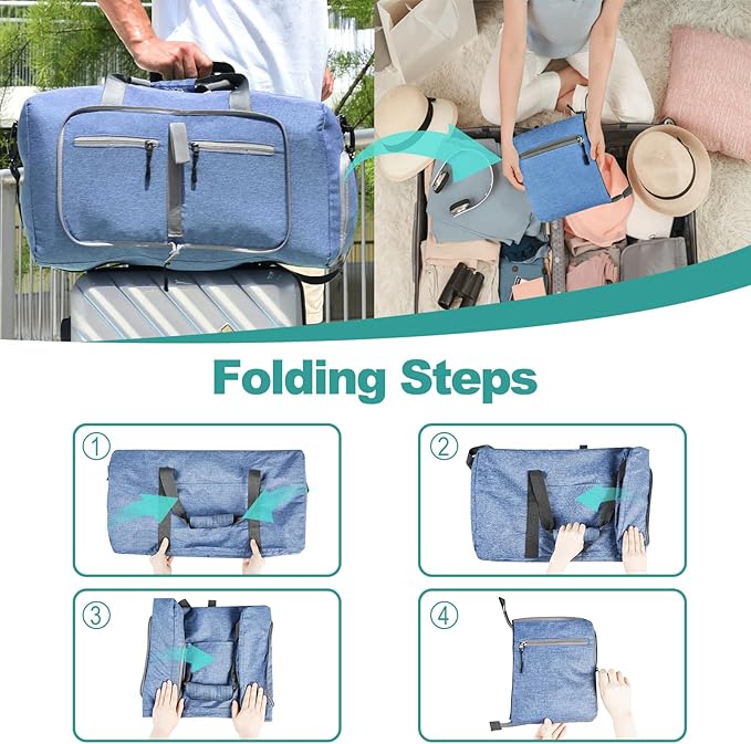 Dimayar 65L Travel Duffle Bag for Men Women - Foldable Duffel Bag with Shoes Compartment - Overnight Bags Waterproof & Tear Resistant(Blue)