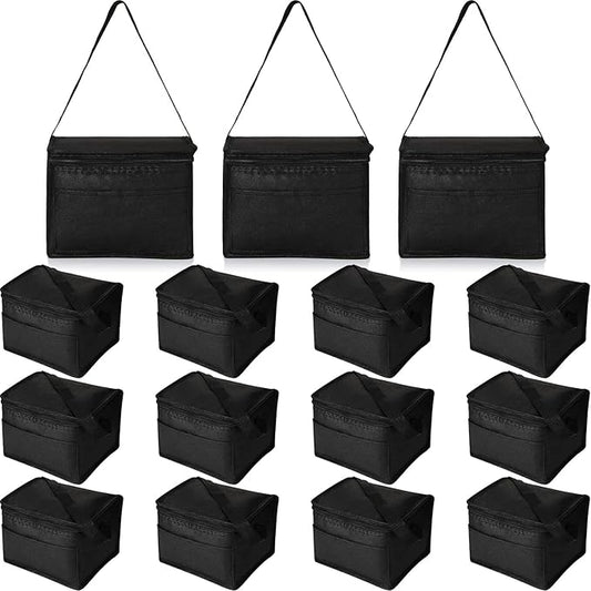 Nuogo 15 Pack Insulated Lunch Bags Bulk, Reusable Cooler Boxes, Leakproof Lunch Boxes Set, Waterproof Thermal Coolers, Insulated Beverage Bag for Women Men Work School Picnic Beach(Black)