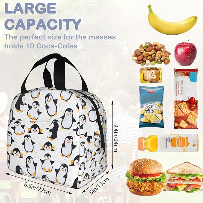 Cute Penguins Lunch Box,Insulated Lunch Bag for Girls Boys,Reusable Lunch Box for Kids Adults School Student Work Picnic Travel