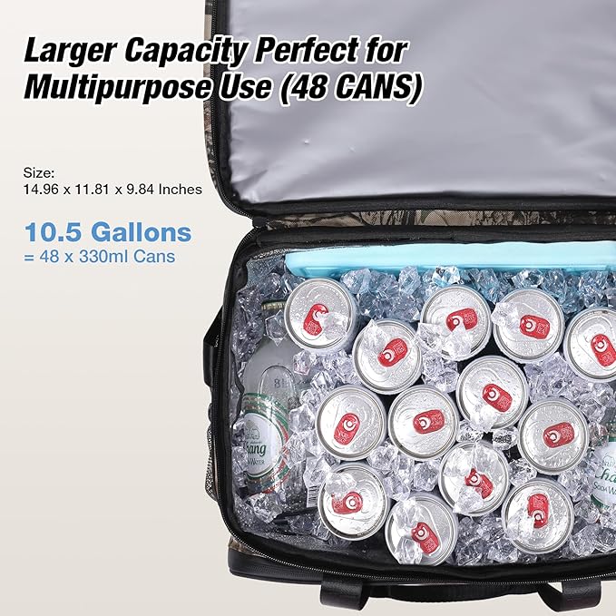 Insulated Cooler Bag 48/75 Cans, Soft Sided Portable Lunch Bag Coolers w/Zippered Top, Leak Proof PVC Interlayer, 5-Layer Insulation Large Ice Chest Bag for Travel, Camping, Beach, Picnic
