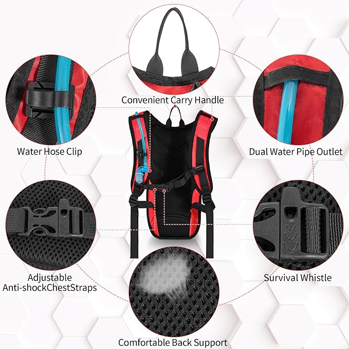 Hydration Backpack with 2L Water Bladder, Lightweight Hydro Pack for Cycling, Running, Hiking, Climbing