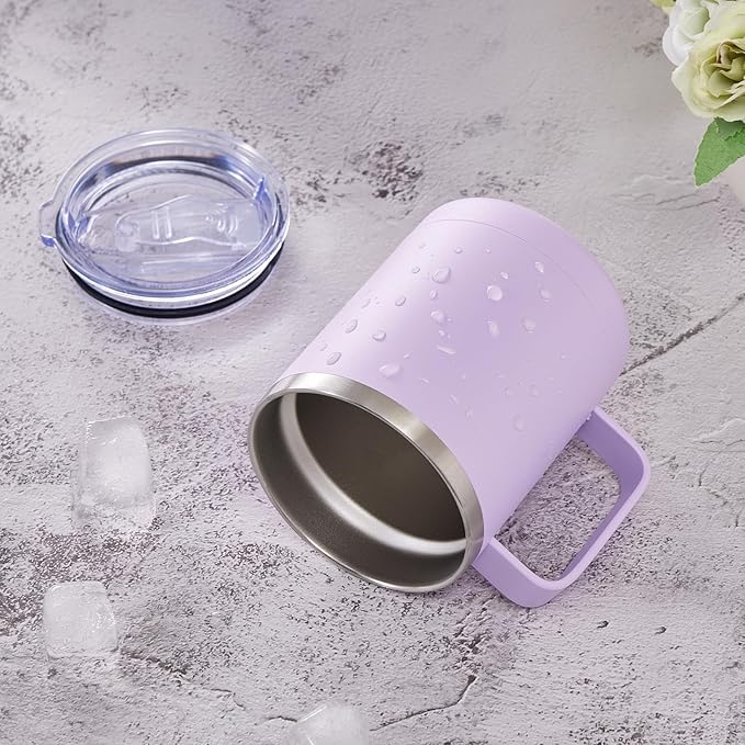 MEWAY 12oz Coffee Mug With Handle and Sliding Lid,Stainless Steel Travel Tumbler Cup with Handle,Double Wall Vacuum Insulated Camping Cup for Hot & Cold Drinks Tea (Lilac,Set of 1)