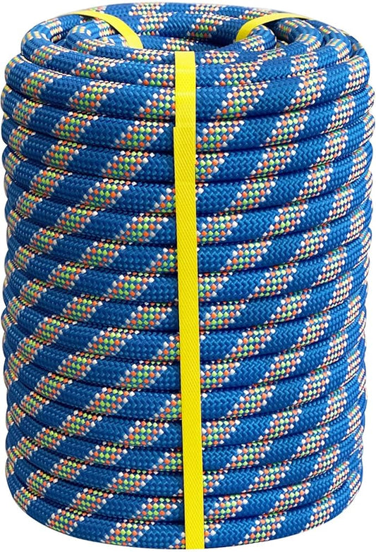 Double Braided Arborist Rope - 3/4 Inch x 50 Feet - High Strength Polyester Outdoor Rope for Tree Work, Nautical, Halyard, Sailing (Blue)