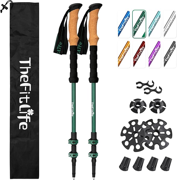 TheFitLife Trekking Poles - Lightweight 7075 Aluminum Hiking Sticks with Cork Grips, Adjustable Telescopic Design, Metal Flip Lock for Men & Women - Perfect for Hiking, Walking, Camping & Backpacking