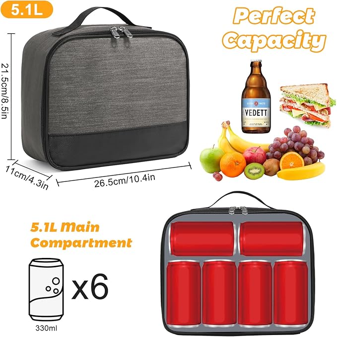 Lunch Box for Men - Reusable Lunch Bag Men Adult Women- Insulated LunchBox for Office Hiking Camping (Gray)