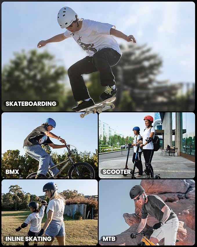 OutdoorMaster Skateboard Cycling Helmet - Two Removable Liners Ventilation Multi-Sport Scooter Roller Skate Inline Skating Rollerblading for Kids, Youth & Adults