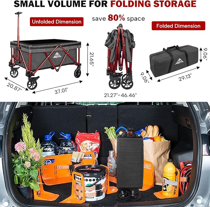 Foldable Outdoor Utility Cart - All-Terrain Wheels & Heavy Duty Design, Large Capacity for Camping, Grocery, Beach Use - AREFFA Collapsible Wagon