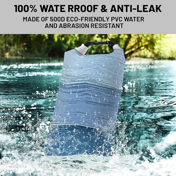 Waterproof Dry Bag,Roll Top Blue Ombre Rustic Barn Wood Waterproof Backpack 5L/10L/20L Floating and Lightweight Bags for Kayaking, Boating, Fishing, Swimming and Camping with Waterproof Phone Case