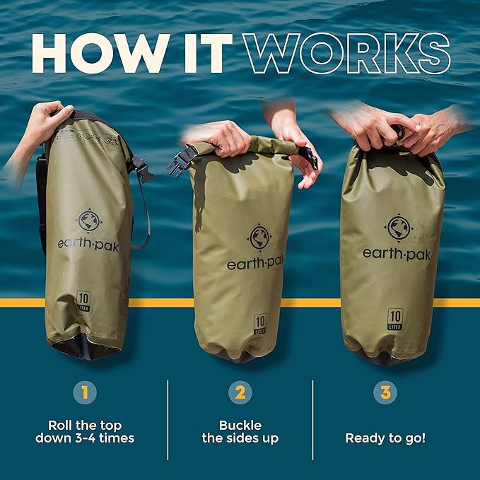 Earth Pak Waterproof Dry Bag - Roll Top Waterproof Backpack Sack Keeps Gear Dry for Kayaking, Beach, Rafting, Boating, Hiking, Camping and Fishing with Waterproof Phone Case