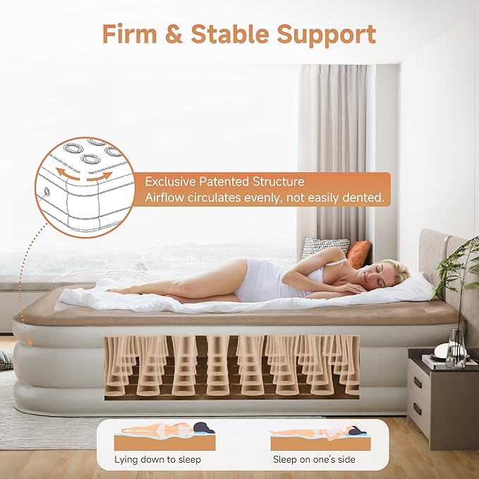 Air Mattress Queen with Built-in Pump 18", Comfortable Self-Inflating Air Mattress with High-Speed Pump, Durable Blow Up Mattress Queen with Storage Bag for Guests, Camping, Travel