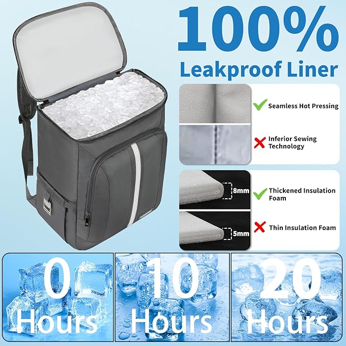 LTINVECK Cooler Backpack,2 Insulated Compartments Backpack Cooler Leakproof Double Deck Lightweight Cooler Lunch Box Bag for Men Women