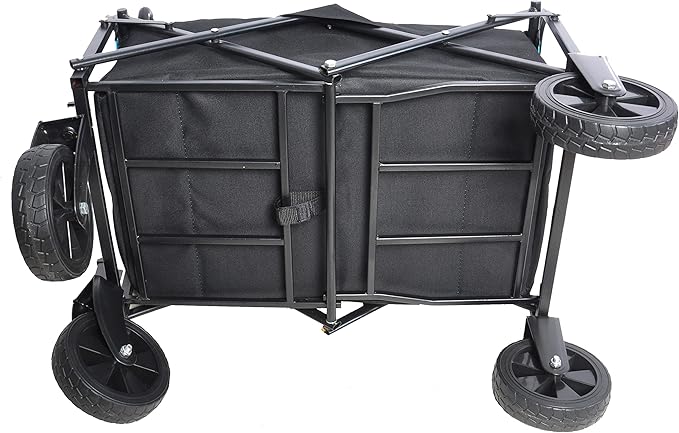 Collapsible Folding Wagon Garden Shopping Beach Cart,Heavy Duty Utility Buggy with Big Wheels,Adjustable Handle and Cup Holder,for Sand,Camping,Outdoor,30.31",Black