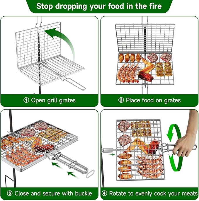 Swivel Campfire Grill Grate Rack, Adjustable Camp Grill Over Fire Pit, Cooking Equipment, Grills Grate for Firepit
