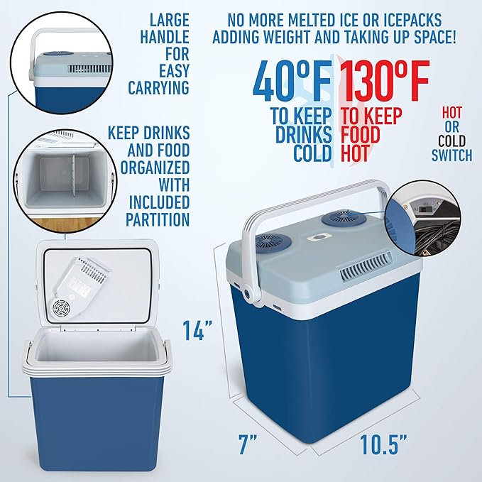 Electric cooleK-Box Electric Cooler and Warmer for Car and Home - 34 Quart (32 Liter) - Dual 110V AC House and 12V DC Vehicle Plugs