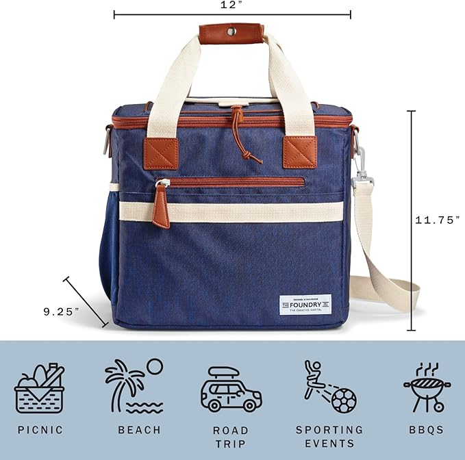 Fit & Fresh 24-Can Navy Insulated Soft Cooler Bag, 7.12 Liters, Portable, Leakproof, Insulated, PEVA Lined