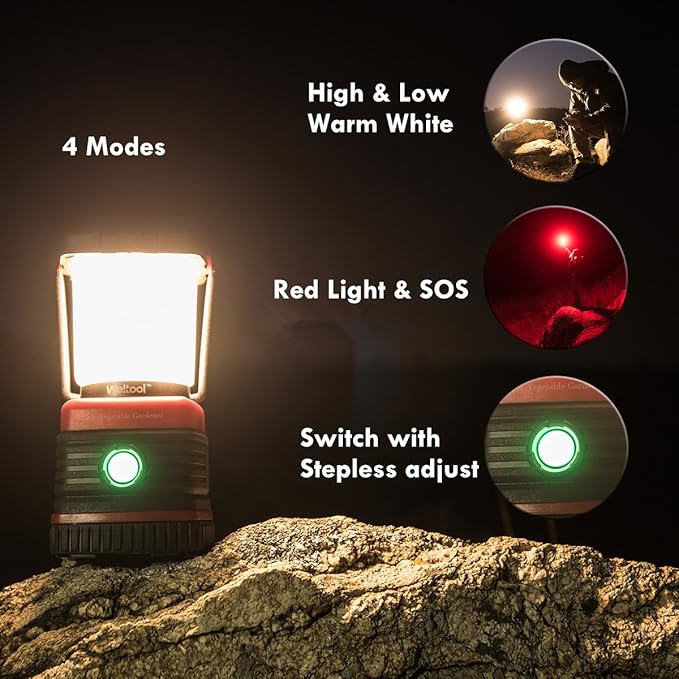 Weltool L1 3000K Warm White Portable LED Camping Lantern Dimmable with Red Light S.O.S Waterproof Shockproof for Hiking, Emergencies, Hurricanes, Outages, Hardware 3 D Alkaline Battery Operated