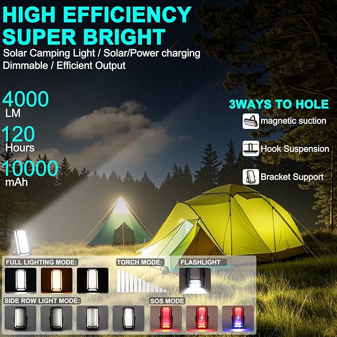 Rechargeable Camping Lantern, 10000 mAh Dimmable Camp Lights with 12 Modes, 4000LM LCD Display Tent Light for Power Outages, Hurricane, Hiking, Fish, Emergency, Home Use