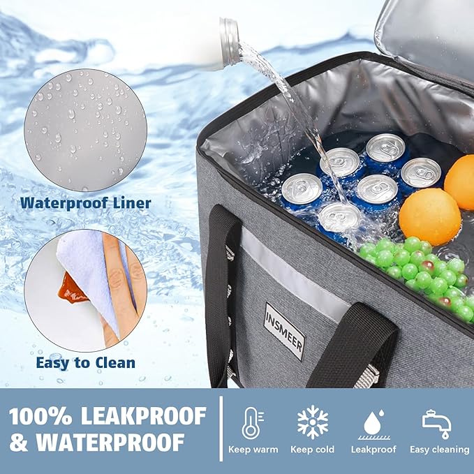 INSMEER Insulated Cooler Bag 65Cans/32 Cans Large Cooler Bag Soft Sided Cooler with Shoulder Strap, Collapsible Leakproof Portable Coolers for Camping/Beach/Food Delivery/Shopping/Outdoor/Picnic