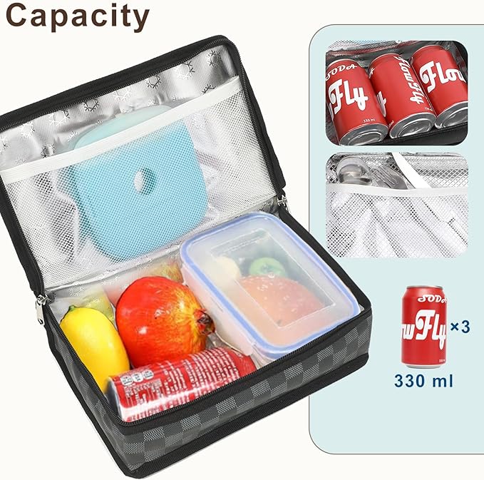 FlowFly Small Insulated Lunch box Portable Soft Bag Mini Cooler Thermal Meal Tote Kit with Handle for Work, Plaid