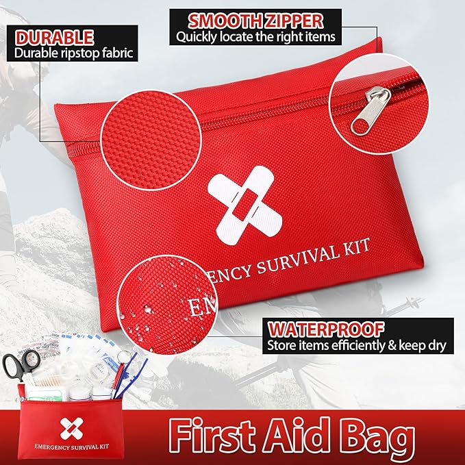 Geiserailie 10 Bags Small First Aid Kit Mini Travel Size Emergency Kit Bulk Self Care Package Supplies for Homeless Travel Sports Hiking Outdoor Backpack Essentials,10 Individual Bags of 91 Items Each