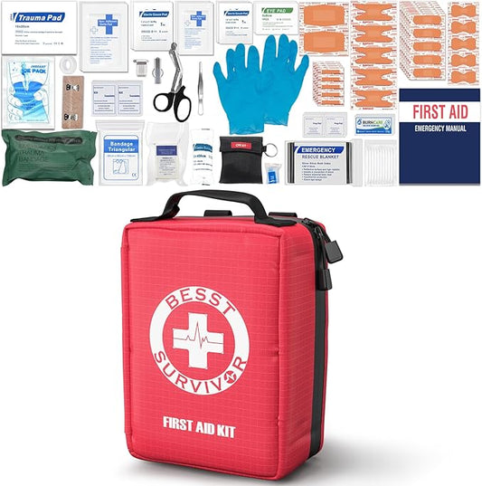 Premium First Aid Kit with Labelled Compartments, Molle System Trauma Kits for Car, Home, Hiking, School, Professional Medical Kits for Outdoor Emergencies & Home Medical Supplies -221 Pieces Set