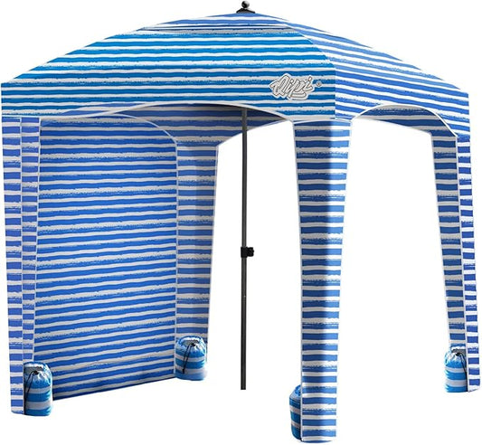 Qipi Beach Cabana - Easy to Set Up Canopy, Waterproof, Portable 6' x 6' Beach Shelter, Included Side Wall, Shade with UPF 50+ UV Protection, Ultimate Sun Umbrella - for Kids, Family & Friends