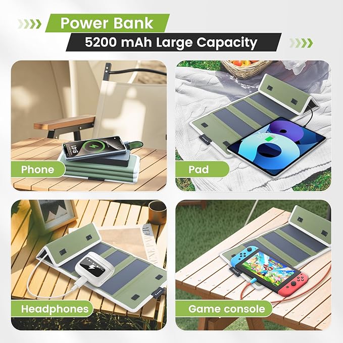 5200mAh Solar Camping Lantern & Power Bank - 10W Fast Solar Charger, IPX4 Waterproof LED Emergency Light with USB/Type-C, 10H Runtime for Camping, Hiking, Power Outages (White)