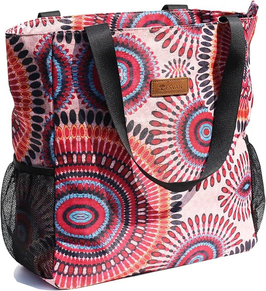 ESVAN Original Floral Water Resistant Large Tote Bag Shoulder Bag for Gym Beach Travel Daily Bags Upgraded