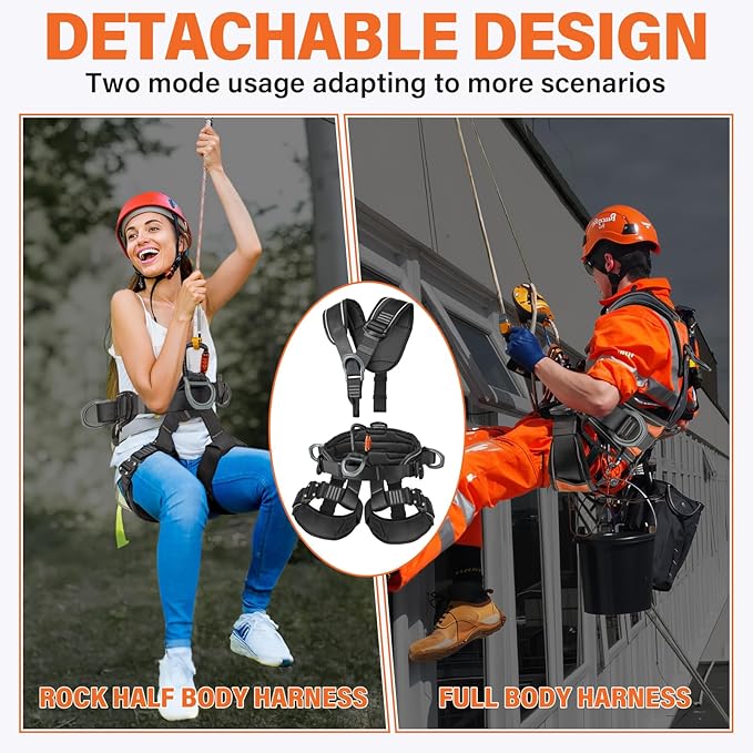 TRSMIMA Safety Harness Fall Protection - Roofing Full Body Climbing Harness Men Tree Work Rock Climbing Chest Ascender Detachable Design