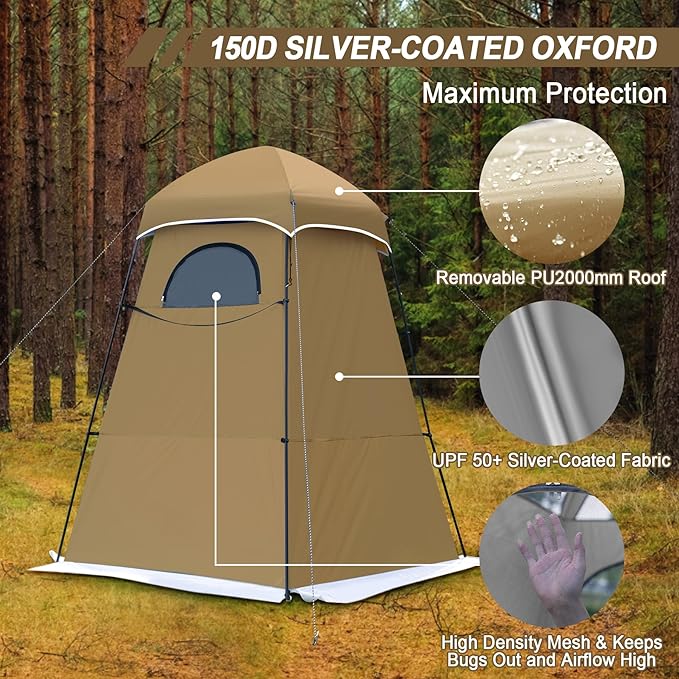 Camping Shower Tent, Oversize Pop Up Changing Tent, Portable Outdoor Bathroom Toilet Tent with Floor, Easy Set Up Privacy Shelter for Dressing, Hiking, Fishing, UPF50+