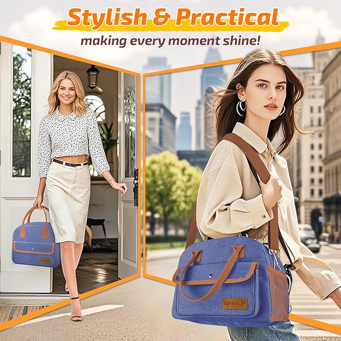 KIPBELIF Cute & Roomy Adult Lunch Box for Women – Stylish Insulated Lunch Bag with Cooling Pack, Shoulder Strap, Multi-Pockets for Work, Picnic, and Travel (Standard Size)