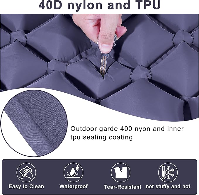 Double Camping Pads for Sleeping, Ultralight Floor Mattresses for Sleeping with Built-in Pillow Foot Pump, Mattress Foldable for Tent, Backpacking, Hiking, Car Traveling, Navy Blue