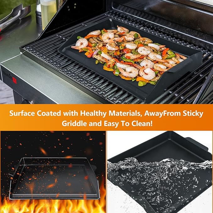 Universal Cast Iron Griddle 17" X 13",Stove Top Griddle for Gas Grills,Fire Pits,And Ovens,Nonstick Coating Teppanyaki Griddle Pan for Stove Top With Extra High Sidewalls for Outdoor Cooking