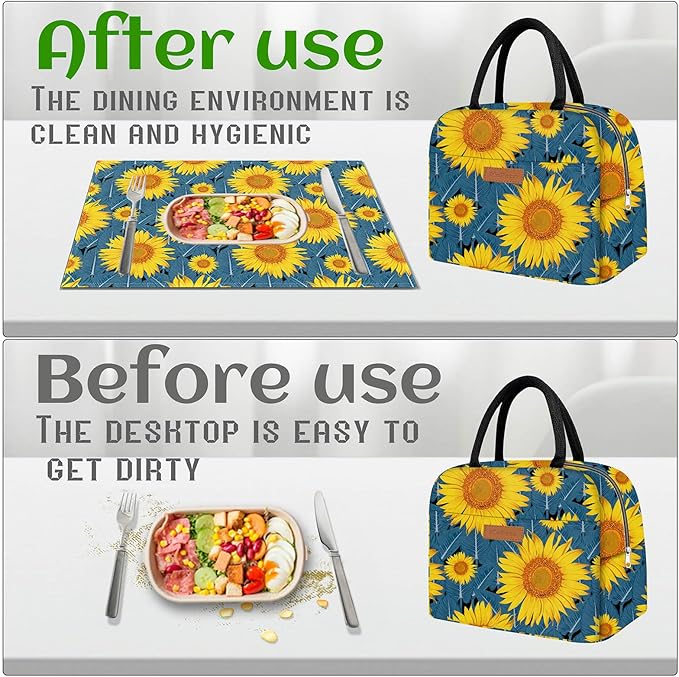 Cute Lunch Bag Women with Placemats, Insulated Lunch Box for Women, Placemats Keep Clean and Hygienic Durable Leakproof Thermal Bag High Capacity for Travel Picnic Insulated Lunch Bag