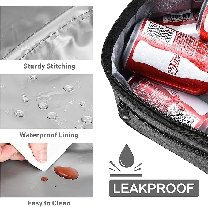 Tirrinia Large Insulated Lunch Box for Men/Women, Leakproof Thermal Lunch Bag for Office Picnic Work Beach Camping,Reusable Lunch Cooler Tote for Adult, Dark Grey