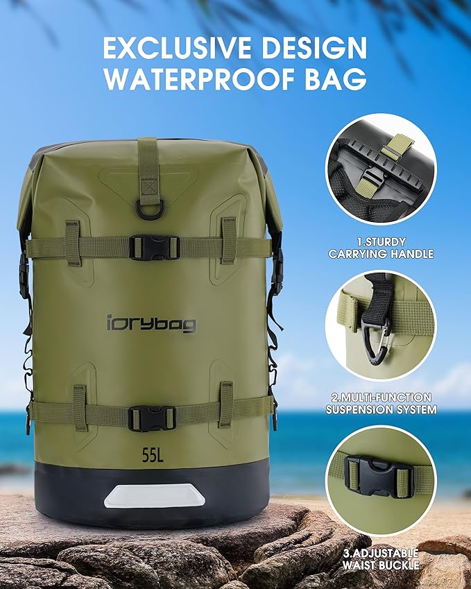 IDRYBAG Waterproof Backpack for Travel, Kayaking, Boating, Swimming, Floating Paddle Boarding - Submersible Dry Bag 35L/55L/85L