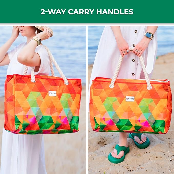 SHYLERO Beach Bag and Pool Bag. Has Airtight Pouch, Ton of Pockets. Beach Tote is Zippered, Water Resistant. Family Size