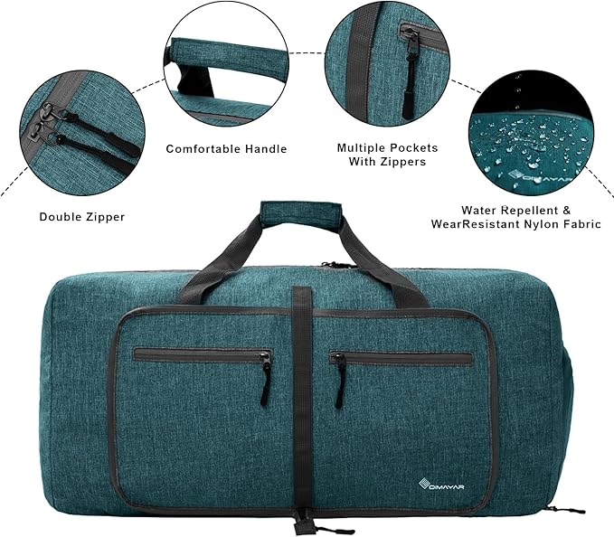 Dimayar 85L Travel Duffle Bag for Men Women - Foldable Duffel Bag with Shoes Compartment - Overnight Bags Waterproof & Tear Resistant(Green)