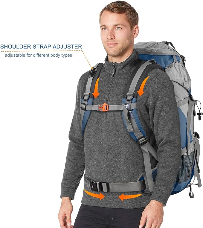 Loowoko 50L Hiking Backpack, Waterproof Camping Essentials Bag with Rain Cover, 45+5 Liter Lightweight Backpacking Back Pack