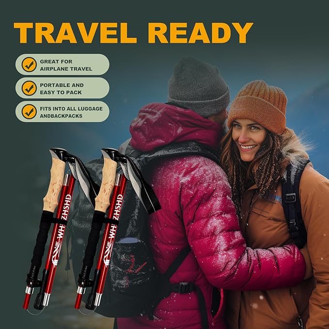 Trekking Poles for Hiking - Walking Sticks for Men, Women, Seniors, 2pc Collapsible Lightweight Aluminum Alloy Hiking Poles for Nordic Walking & Outdoor Adventures