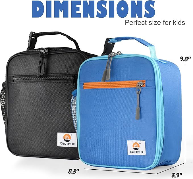 Lunch Box Kids,2 Packs Insulated Lunch Bag for Girls Boys,Soft Bag Mini Cooler Back to School Thermal Reusable Lunch Bag for Work School Picnic (Blue & Black)
