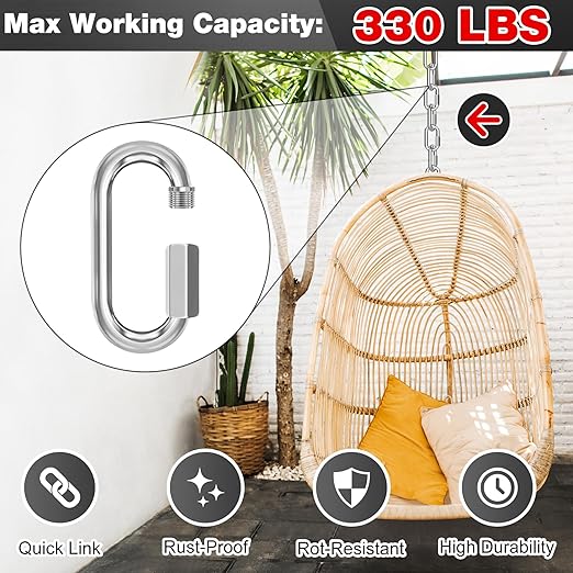 M4-30 Pack 1.61“ Quick Links Chain Connectors, 5/32″ Galvanized Chain Locking Carabiners Hooks, 330LBS Heavy Duty Thread Quick Link Clips, Twist Oval Keychain D Shape for Swing, Camping